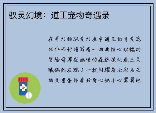 驭灵幻境：道王宠物奇遇录