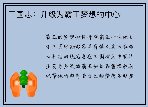三国志：升级为霸王梦想的中心